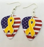 CLEARANCE Yellow Ribbon Charm and Guitar Pick Earrings - Pick Your Color