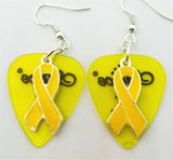CLEARANCE Yellow Ribbon Charm and Guitar Pick Earrings - Pick Your Color