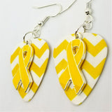CLEARANCE Yellow Ribbon Charm and Guitar Pick Earrings - Pick Your Color