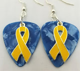 CLEARANCE Yellow Ribbon Charm and Guitar Pick Earrings - Pick Your Color