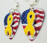 CLEARANCE Yellow Ribbon Charm and Guitar Pick Earrings - Pick Your Color
