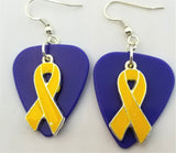 CLEARANCE Yellow Ribbon Charm and Guitar Pick Earrings - Pick Your Color