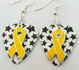 CLEARANCE Yellow Ribbon Charm and Guitar Pick Earrings - Pick Your Color