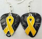 CLEARANCE Yellow Ribbon Charm and Guitar Pick Earrings - Pick Your Color