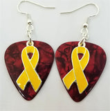 CLEARANCE Yellow Ribbon Charm and Guitar Pick Earrings - Pick Your Color