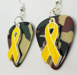 CLEARANCE Yellow Ribbon Charm and Guitar Pick Earrings - Pick Your Color