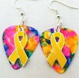 CLEARANCE Yellow Ribbon Charm and Guitar Pick Earrings - Pick Your Color