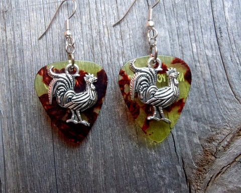 Rooster Charm Guitar Pick Earrings - Pick Your Color