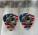 Rooster Charm Guitar Pick Earrings - Pick Your Color