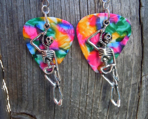 CLEARANCE Hanging Skeleton Guitar Pick Earrings - Pick Your Color