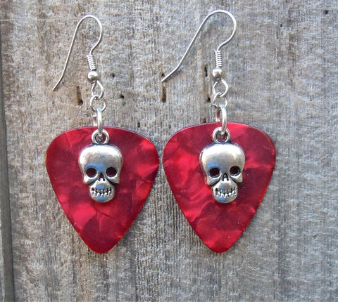 CLEARANCE Small Skull Charm Guitar Pick Earrings - Pick Your Color