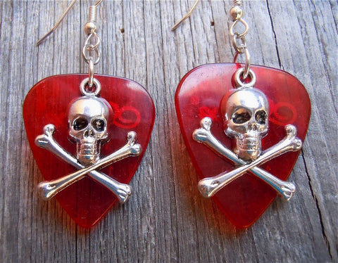 CLEARANCE Skull and Crossbones Charm Guitar Pick Earrings - Pick Your Color