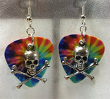 CLEARANCE Skull and Crossbones Charm Guitar Pick Earrings - Pick Your Color