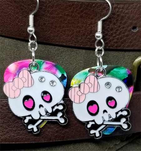 CLEARANCE Large White Skull and Crossbone Charm Guitar Pick Earrings - Pick Your Color