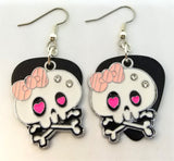 CLEARANCE Large White Skull and Crossbone Charm Guitar Pick Earrings - Pick Your Color