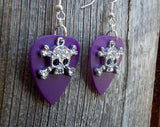 CLEARANCE Crystal Skull and Crossbones Charm Guitar Pick Earrings - Pick Your Color