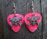 CLEARANCE Crystal Skull and Crossbones Charm Guitar Pick Earrings - Pick Your Color