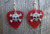 CLEARANCE Crystal Skull and Crossbones Charm Guitar Pick Earrings - Pick Your Color