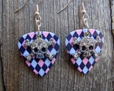 CLEARANCE Crystal Skull and Crossbones Charm Guitar Pick Earrings - Pick Your Color
