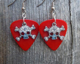 CLEARANCE Crystal Skull and Crossbones Charm Guitar Pick Earrings - Pick Your Color