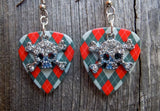 CLEARANCE Crystal Skull and Crossbones Charm Guitar Pick Earrings - Pick Your Color