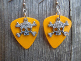 CLEARANCE Crystal Skull and Crossbones Charm Guitar Pick Earrings - Pick Your Color