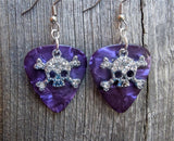 CLEARANCE Crystal Skull and Crossbones Charm Guitar Pick Earrings - Pick Your Color