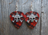 CLEARANCE Crystal Skull and Crossbones Charm Guitar Pick Earrings - Pick Your Color