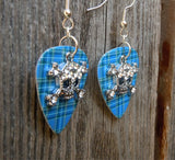 CLEARANCE Crystal Skull and Crossbones Charm Guitar Pick Earrings - Pick Your Color