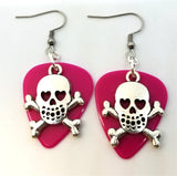 CLEARANCE Skull and Crossbone with Heart Eyes Charm Guitar Pick Earrings - Pick Your Color