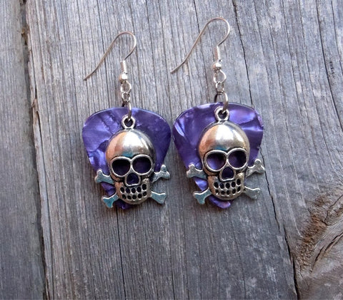 CLEARANCE Skull and Crossbones Charm Guitar Pick Earrings - Pick Your Color