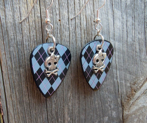 CLEARANCE Girl Skull and Crossbone Charm Guitar Pick Earrings - Pick Your Color