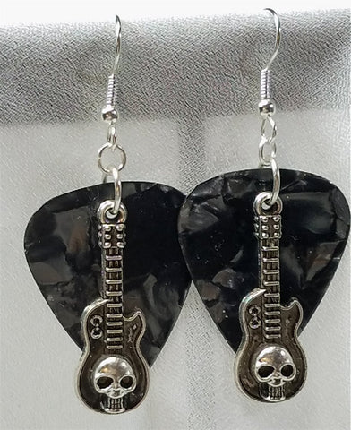 CLEARANCE Guitar with Skull Charms Guitar Pick Earrings - Pick Your Color