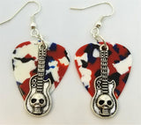 CLEARANCE Guitar with Skull Charms Guitar Pick Earrings - Pick Your Color