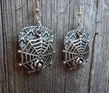CLEARANCE Spiderweb with Spider Charm Guitar Pick Earrings - Pick Your Color