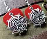 CLEARANCE Spiderweb with Spider Charm Guitar Pick Earrings - Pick Your Color