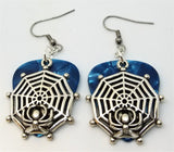 CLEARANCE Spiderweb with Spider Charm Guitar Pick Earrings - Pick Your Color