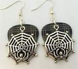 CLEARANCE Spiderweb with Spider Charm Guitar Pick Earrings - Pick Your Color