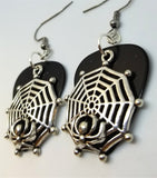 CLEARANCE Spiderweb with Spider Charm Guitar Pick Earrings - Pick Your Color