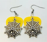 CLEARANCE Spiderweb with Spider Charm Guitar Pick Earrings - Pick Your Color