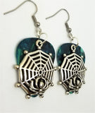 CLEARANCE Spiderweb with Spider Charm Guitar Pick Earrings - Pick Your Color