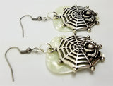 CLEARANCE Spiderweb with Spider Charm Guitar Pick Earrings - Pick Your Color