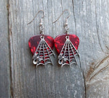 CLEARANCE Spider on Spiderweb Charms Guitar Pick Earrings - Pick Your Color