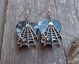 CLEARANCE Spider on Spiderweb Charms Guitar Pick Earrings - Pick Your Color