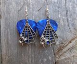 CLEARANCE Spider on Spiderweb Charms Guitar Pick Earrings - Pick Your Color