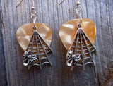 CLEARANCE Spider on Spiderweb Charms Guitar Pick Earrings - Pick Your Color
