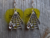CLEARANCE Spider on Spiderweb Charms Guitar Pick Earrings - Pick Your Color