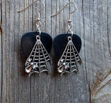 CLEARANCE Spider on Spiderweb Charms Guitar Pick Earrings - Pick Your Color
