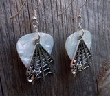 CLEARANCE Spider on Spiderweb Charms Guitar Pick Earrings - Pick Your Color