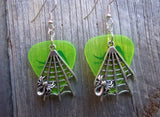 CLEARANCE Spider on Spiderweb Charms Guitar Pick Earrings - Pick Your Color